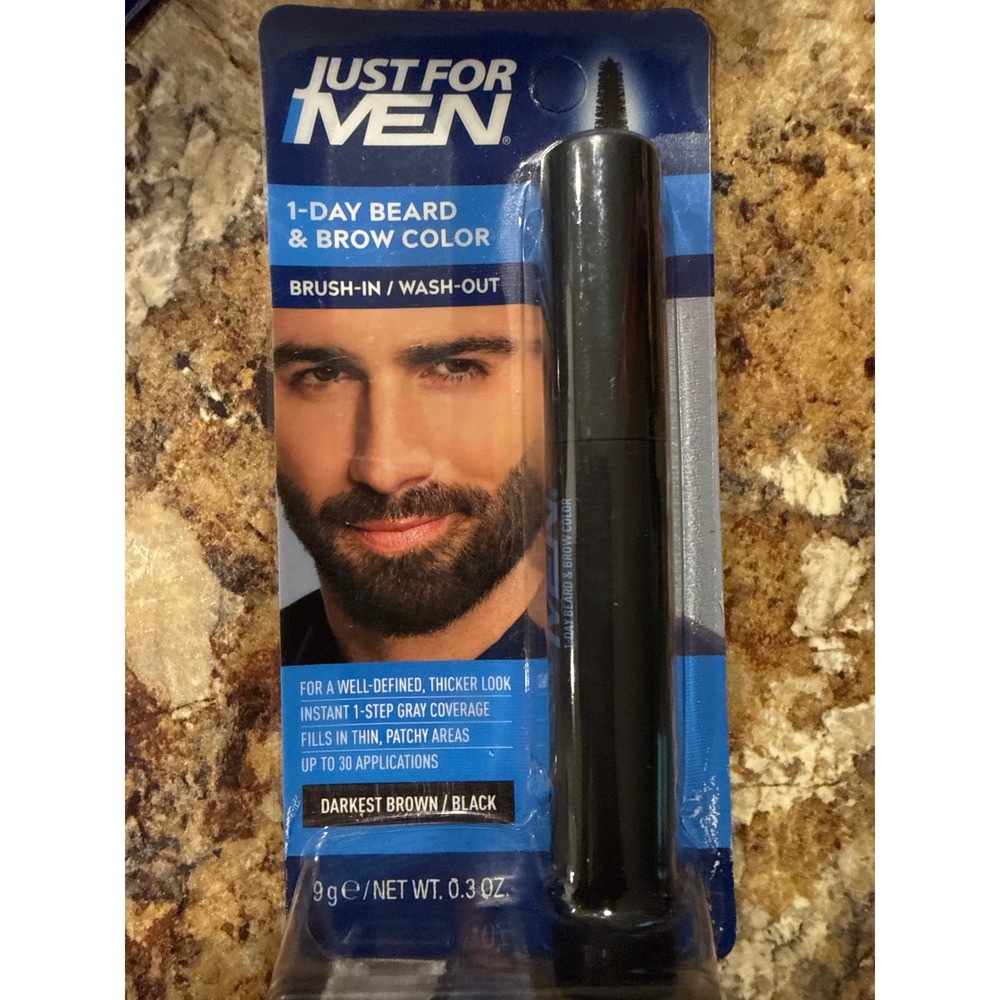 Just For Men 1-Day Beard & Brow Color Darkest Brown Blk Gray Coverage 0.3oz NEW